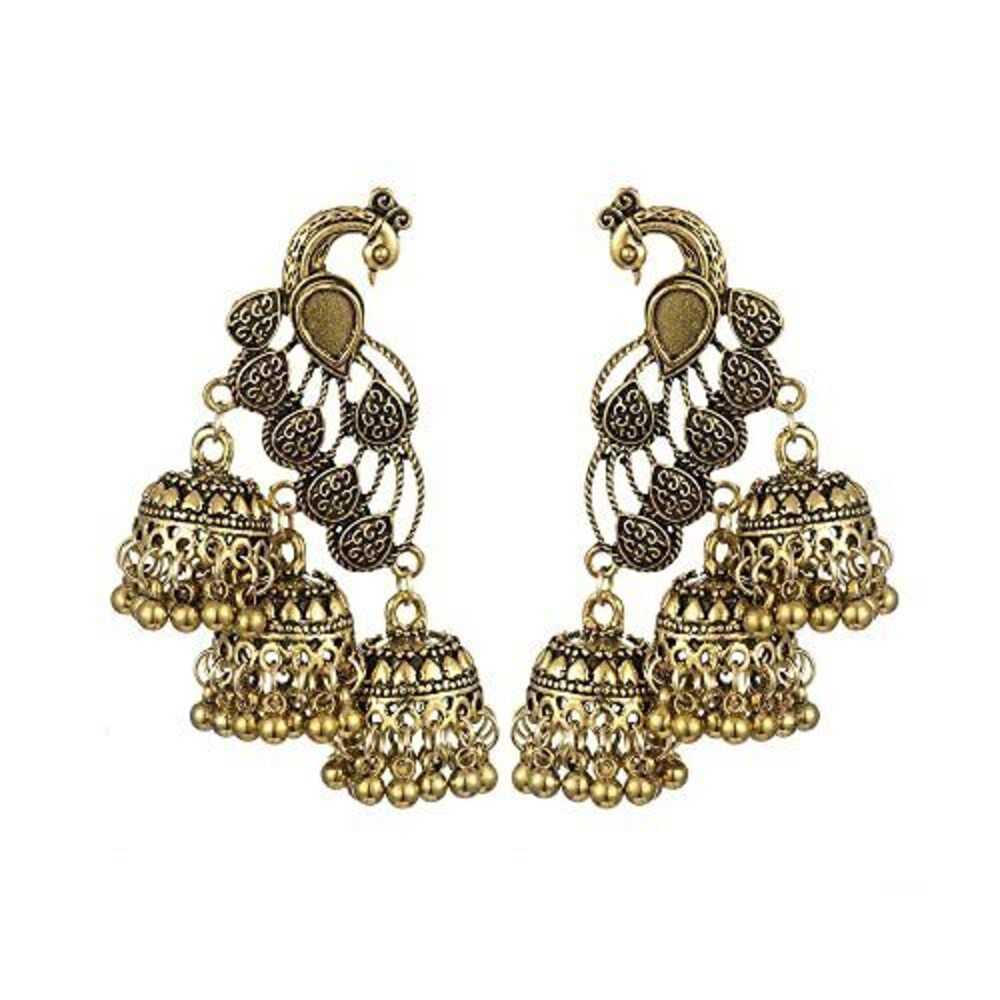 8305 Jhumka Tassel Drop Earrings Indian Ethnic Vintage Earring Peacock